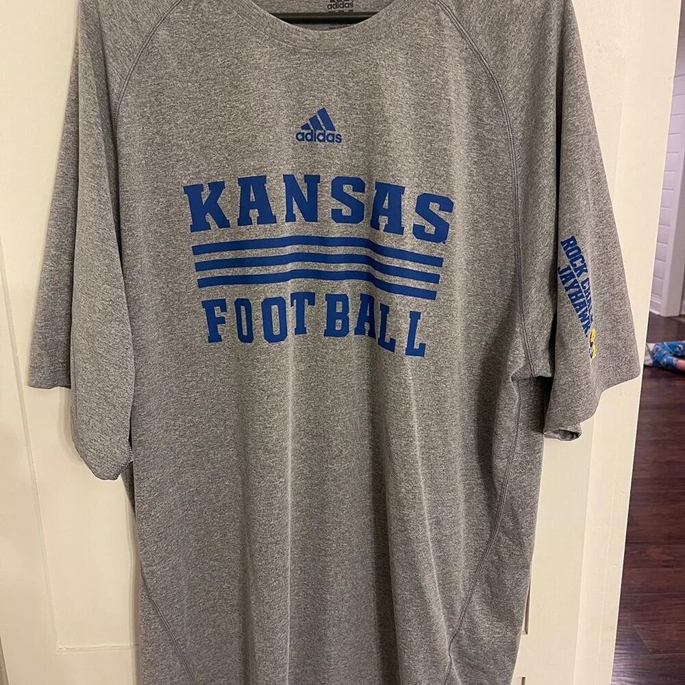 Adidas Climalite Kansas Jawhawks Football Mens Tshirt Gray Size 2xl